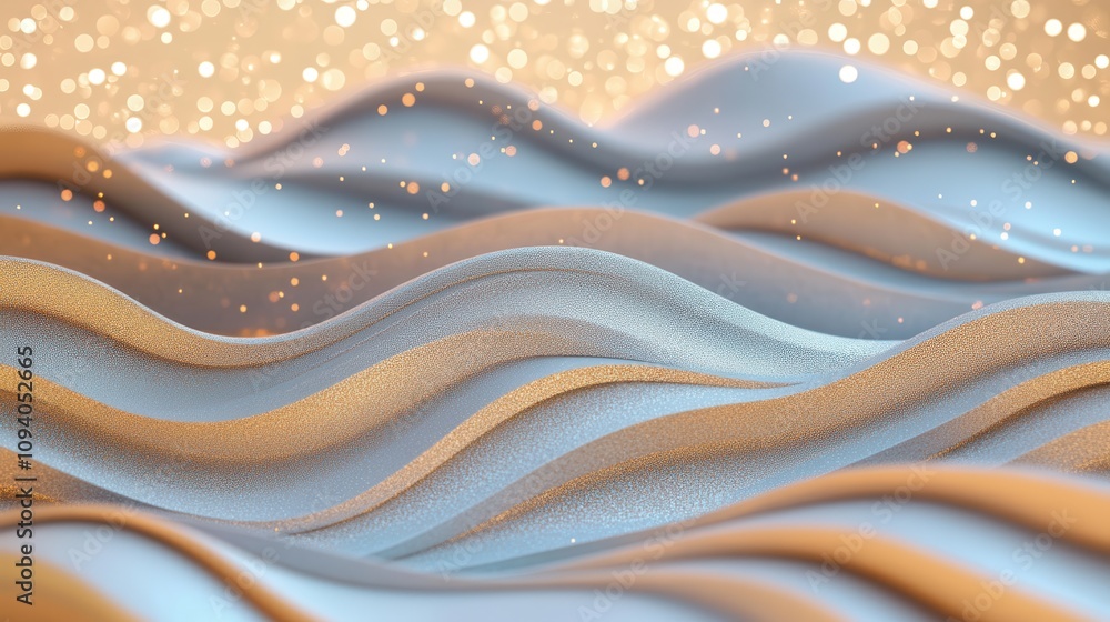 Poster elegant floating silver waves with sparkling particles