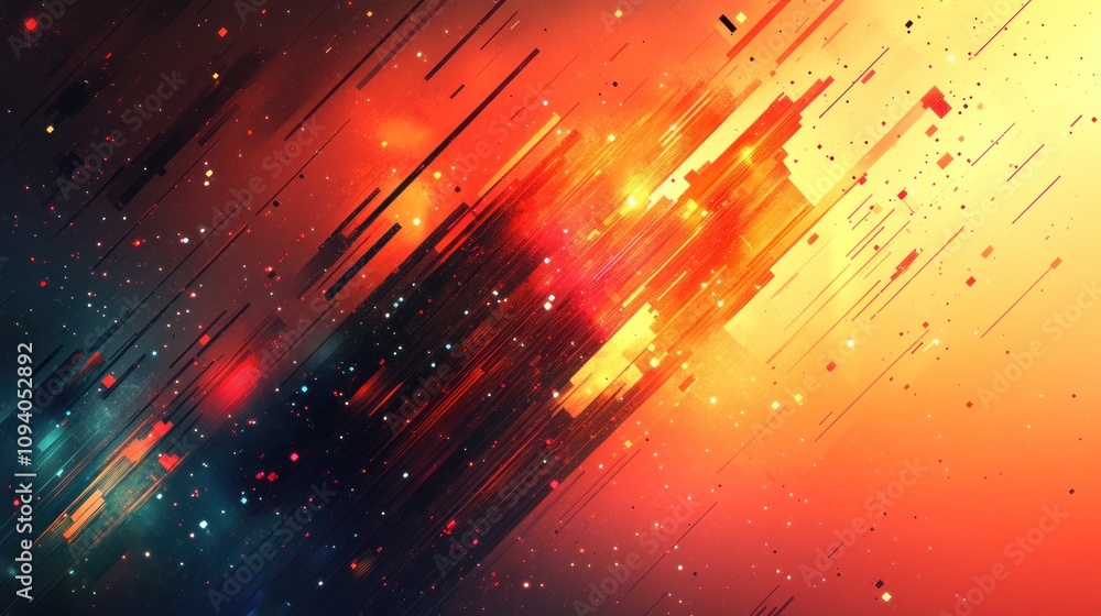 Poster abstract digital art with diagonal lines and glittering background