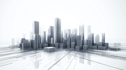 Abstract Wireframe Representation of a Futuristic Business City