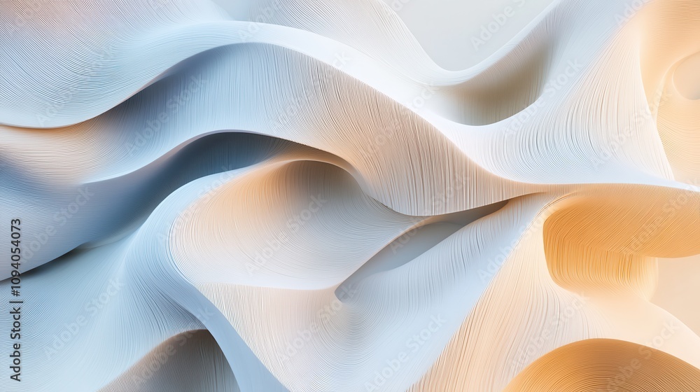Poster 3d rendered undulating fabric-like structures with abstract waves in navy and steel tones