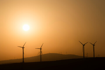 Wind power plant or windmills farm
