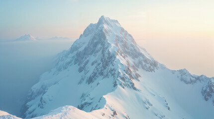 Obraz premium Majestic Aerial View of Snow-Capped Mountain Peak with Pristine White Winter Landscape