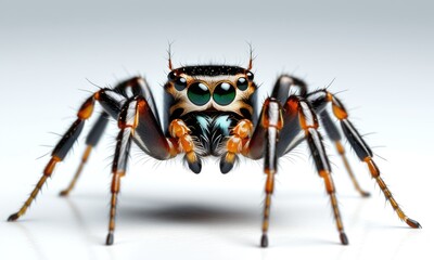 Colorful closeup of a jumping spider with vivid eyes and detailed features