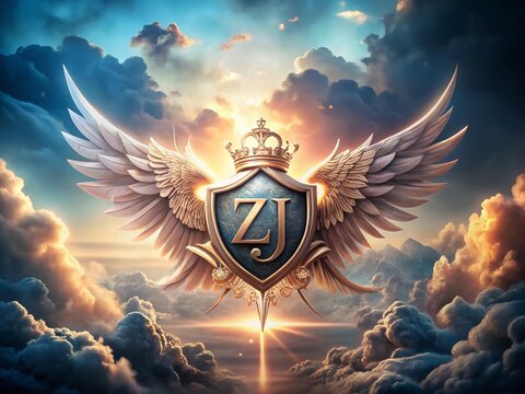 Surreal Luxury Logo Design Featuring ZJ JZ Letters with Wings and Shield, Perfect for Branding and Corporate Identity, Evoking Elegance and Strength in Visual Representation
