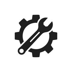 wrench with gear Logo, Service tool symbol, setting sign, isolated on white background, Icon illustration
