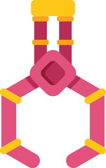 Pink robotic arm holding an object with two claws, automation and artificial intelligence concept
