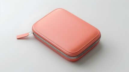 Peach Colored Small Money Wallet Mockup Lying on a White Background Side View 3D Rendering