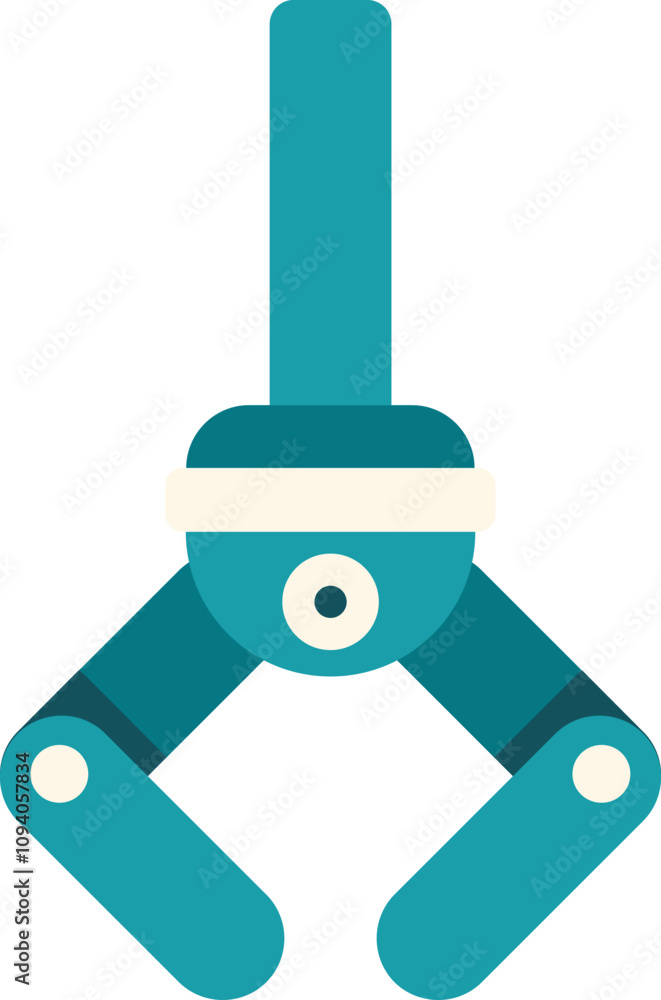 Poster industrial robot arm claw is picking up something using artificial intelligence on white background