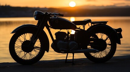 Fototapeta premium Motorcycle Silhouette at Sunset on the Beach