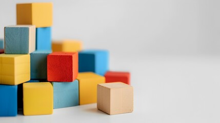 Obraz premium Minimal Colorful Geometric Cubes - Classic Baby Toys on White Background