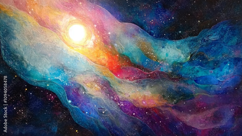 Wall mural an enchanting abstract representation of outer space, featuring an endless nebula galaxy background 