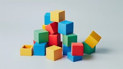 Obraz premium Minimal Geometric Colorful Baby Cubes Toys on White Background
