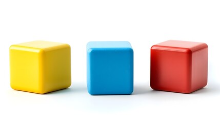 Fototapeta premium Minimalist Geometric Cubes - Vibrant Colorful Baby Toys Isolated on White Background