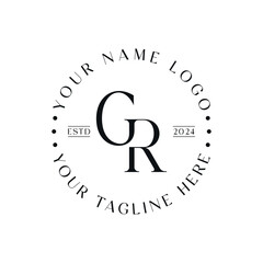 initial letter GR logo design, serif font graphic vector template