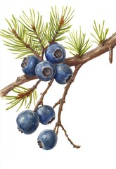 Blueberries on Branch with Evergreen Needles in Natural Setting, Showcasing Organic Elements and Vibrant Colors for Culinary and Botanical Themes