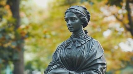 Florence Nightingale Statue in Autumnal Park Setting. AI Generated