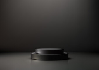 3D Black Circular Platforms on Dark Background for Minimalist Product Display and Elegant Showcases