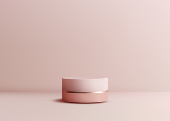 Minimal Pink 3D Round Podium with Metallic Band for Product Display and Mockups in Luxury Design