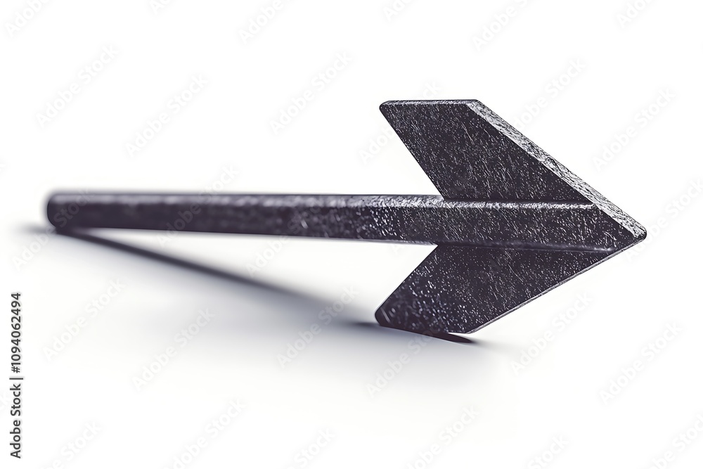 Poster a sleek, metallic arrow points right, emphasizing direction and movement with a minimalist design ag