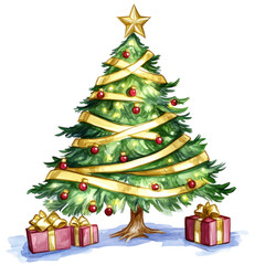 Festive Christmas Tree with Gifts and Decor