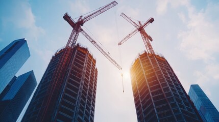 Fototapeta premium Constructing a building city center construction site overview