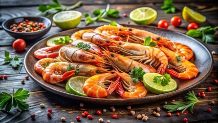 Tasty Shrimp and Prawns on a Plate - A Delicious Seafood Meal Ready to Savor, Perfectly Positioned with Copy Space for Food Blogs and Culinary Presentations