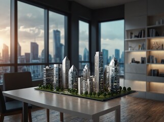 Businessman and futuristic 3d render model of a city