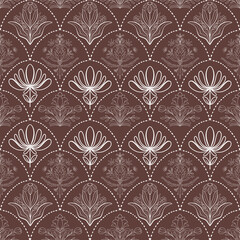 Seamless pattern hand drawn, vector file design for fabric, ethnic, textile, texture, wrapping paper, wall paper or abstract background. Dark brown background 