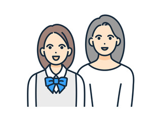 お母さんと娘。微笑む親子のベクターイラスト素材。