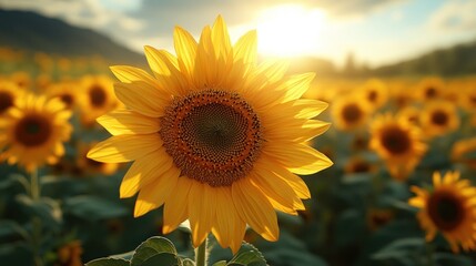 Golden Sunflower Field at Sunset
