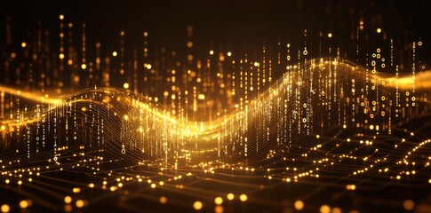 Abstract visualization of data waves with glowing particles in a digital landscape.