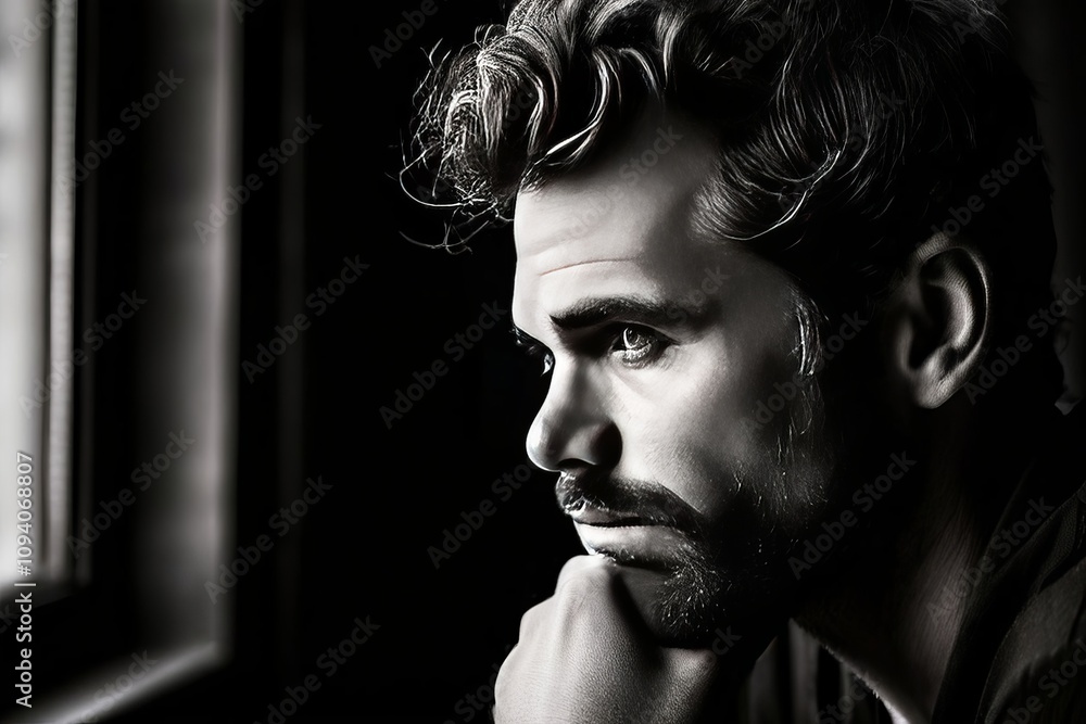 Poster thoughtful a man with a thoughtful expression looking introspect