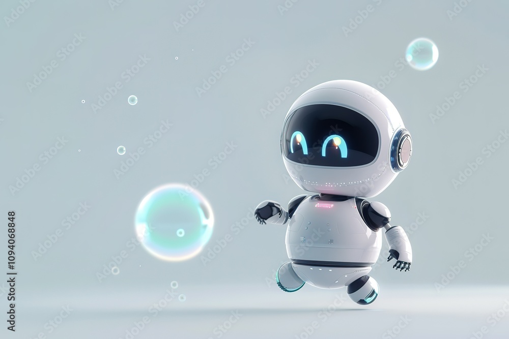 Poster a robot is running towards a bubble