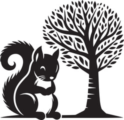 A squirrel looking sad sitting alone under a tree silhouette vector
