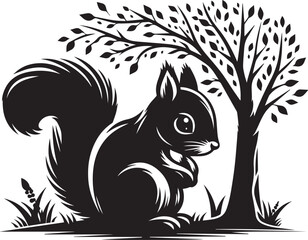 A squirrel looking sad sitting alone under a tree silhouette vector