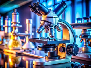 Toned Photograph of a Scientific Trinocular Microscope with Integrated Camera in a Modern Science Laboratory Setting, Showcasing Precision and Detail in Research Environment