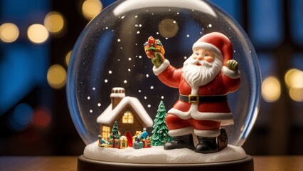 New Year's souvenir snow globe with backlight Santa Claus