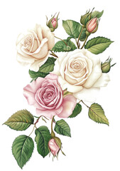 Fototapeta premium Elegant Vintage Rose Bouquet with Green Leaves