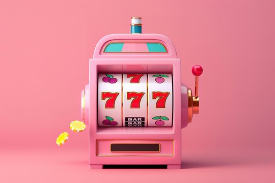 A pink slot machine with a 7 on it