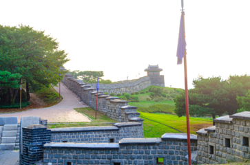 Suwon Hwaseong Fortress is a fortress wall during the Joseon Dynasty isolate on white background with clipping path.