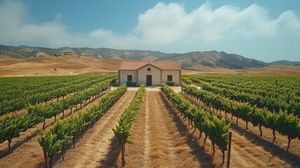 Naklejka premium Vineyard House in Rural Landscape
