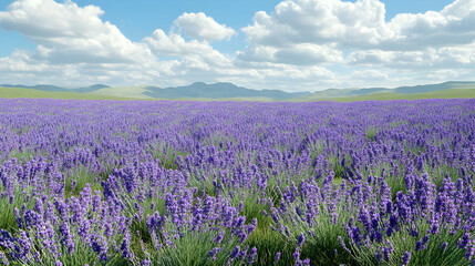 Obraz premium Purple Lavender Field Landscape with Blue Sky and Rolling Hills