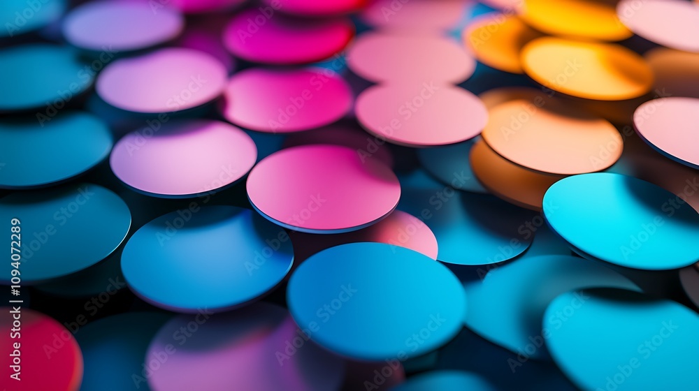 Poster a vibrant arrangement of colorful circular shapes creating an artistic pattern, featuring shades of 