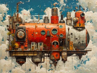 Steampunk Airship City: A Futuristic Floating City in the Clouds