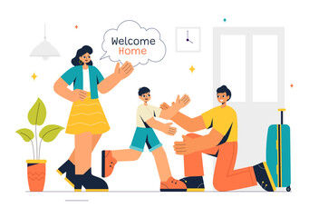 Homecoming Vector Illustration featuring a Joyous Moment of Reunion, Welcoming Someone Back Home in a Flat Style Cartoon Background
