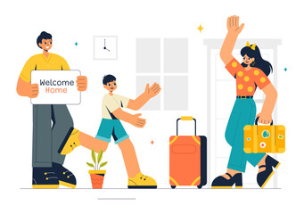Homecoming Vector Illustration featuring a Joyous Moment of Reunion, Welcoming Someone Back Home in a Flat Style Cartoon Background