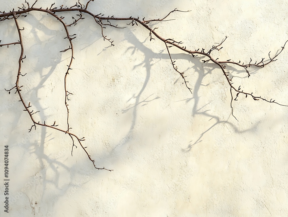 Aufkleber a close-up of a wall featuring the intricate shadows of a bare branch, creating an artistic interpla