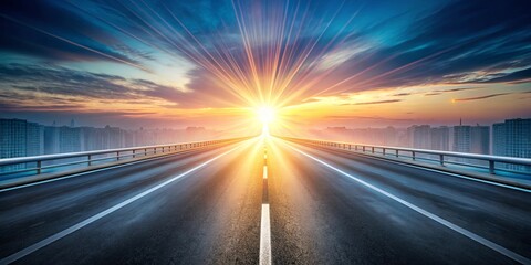 Elevated Highway Leading to Bright Sunrise Over City Skyline