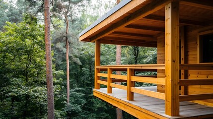 Wooden Cabin Balcony Forest View