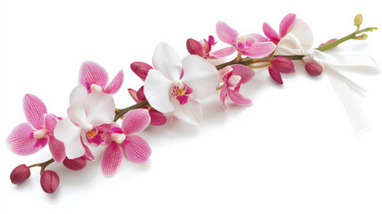 Obraz premium Delicate pink and white orchid stem, exuding serenity and elegance